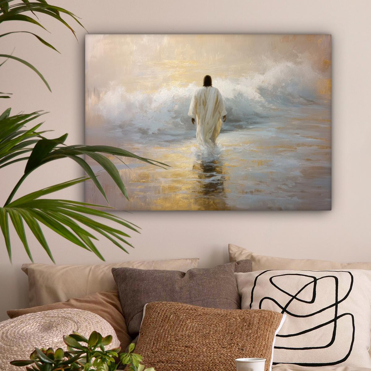 LEINWANDBILD Gemälde - Welle - Jesus - Abstrakt Wandbilder 80x60 cm - Goldfarben, Textil (80/60cm) - MuchoWow