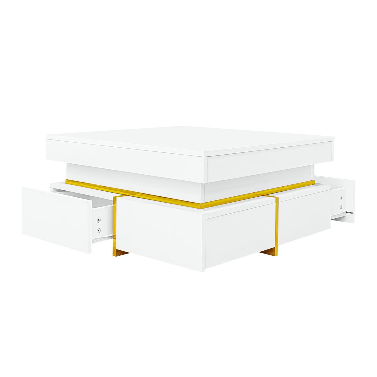 COUCHTISCH mit goldenen akzenten, 2 schubladen & kompaktes design - Weiß, Holzwerkstoff (70/70/35.5cm) - Urban Meuble