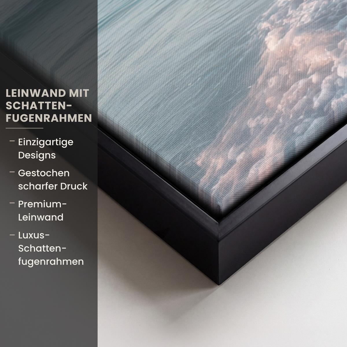 LEINWAND Bilder mit Rahmen - Küstenlinie - Pastell - Wasser - 70x50 - Pastellblau, Textil (70/50cm) - MuchoWow
