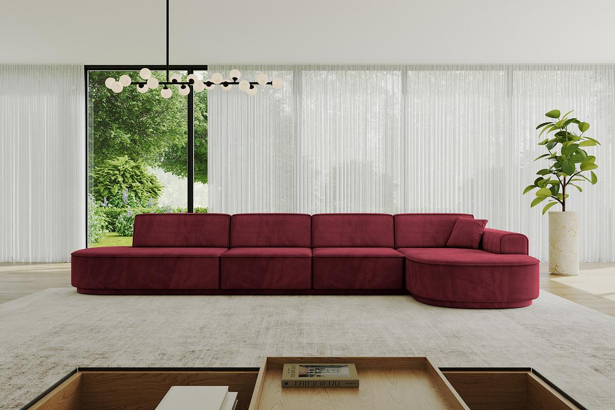 ECKSOFA Ottomane Rechts MARI-L3-v3 - 413x171x83 cm Bordeaux Velours - Bordeaux/Schwarz, Holzwerkstoff/Kunststoff (171/413cm) - ALTDECOR