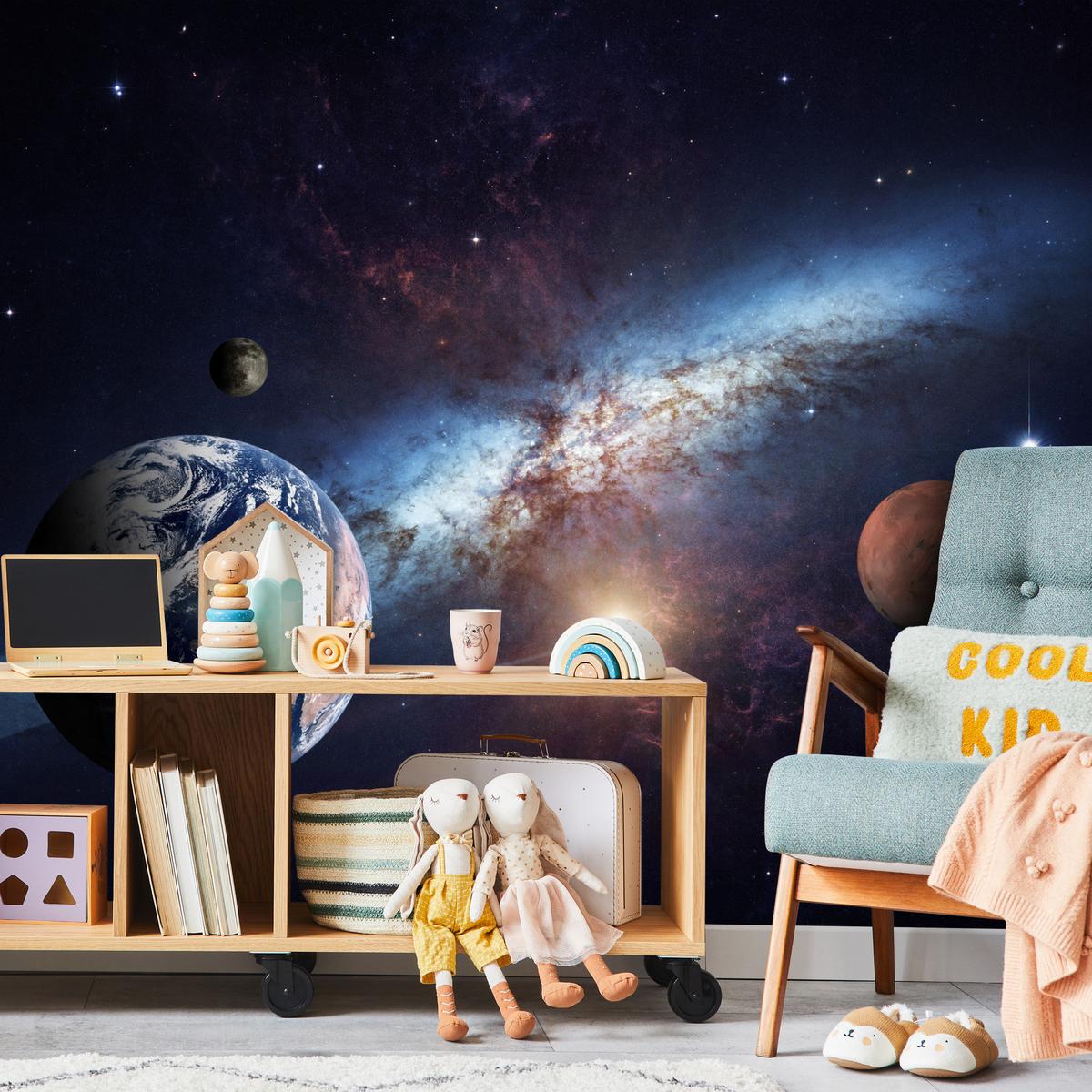 FOTOTAPETE für Kinderzimmer Planeten Galaxie Kosmos Nebel 150x105 - Violett/Weiß, Papier (150/105cm) - Muralo