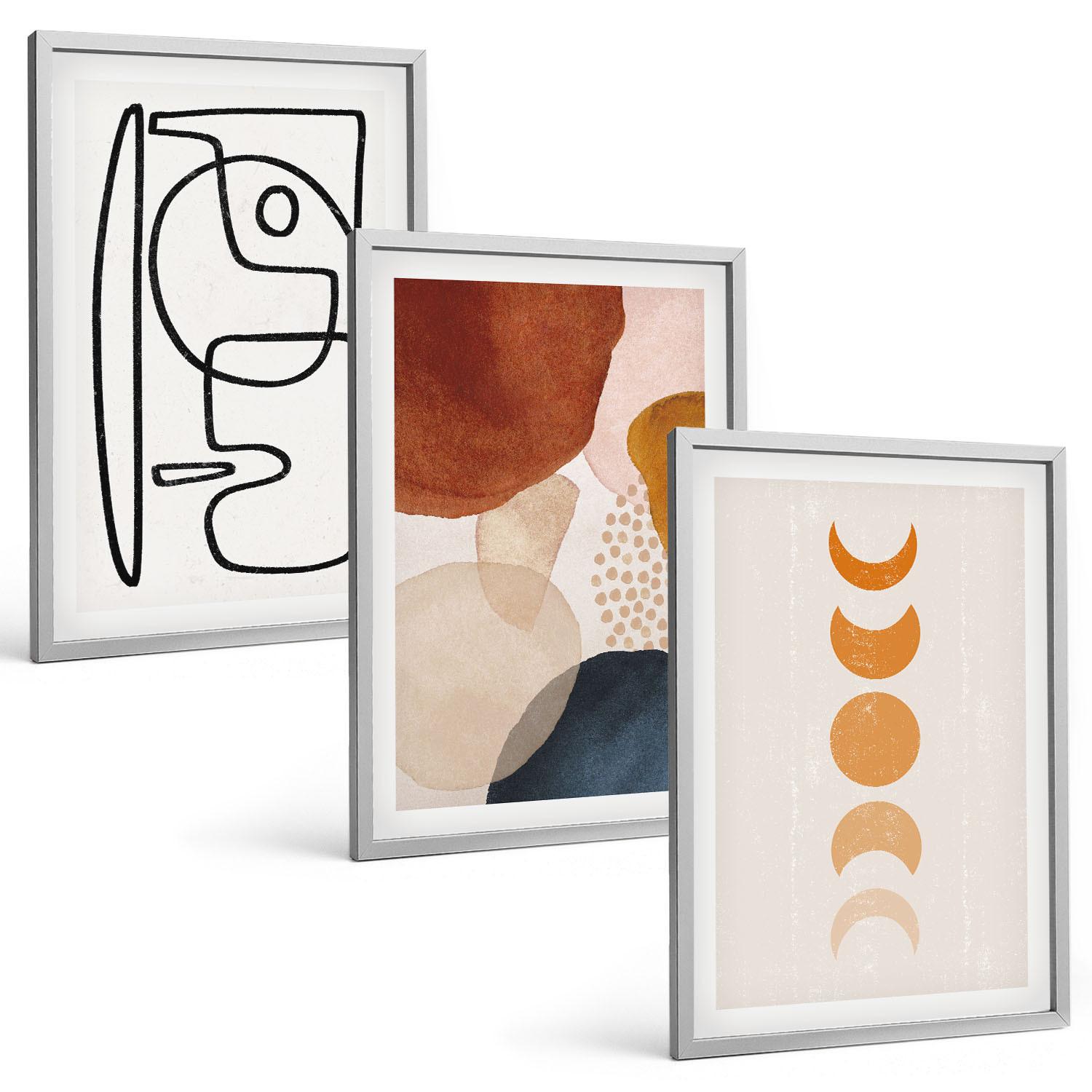 BILDER SET 3er Set - 40x60 cm Silberner Rahmen - Abstrakte Farbdekorationen - Silberfarben, Kunststoff (40/60cm) - TULUP