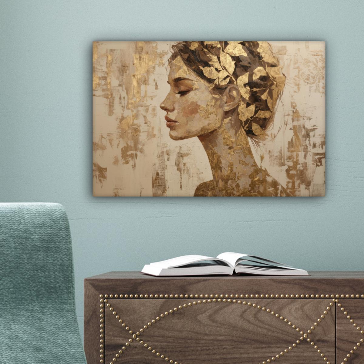 LEINWANDBILD Frau - Gold - Abstrakt - Textur Deko Schlafzimmer 30x20 cm - Goldfarben, Textil (30/20cm) - MuchoWow