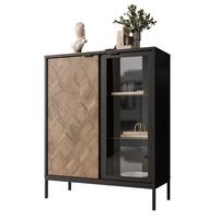 VITRINE LIAM mit Beleuchtung - Schwarz, Holzwerkstoff (101/124/41cm) - Lookway