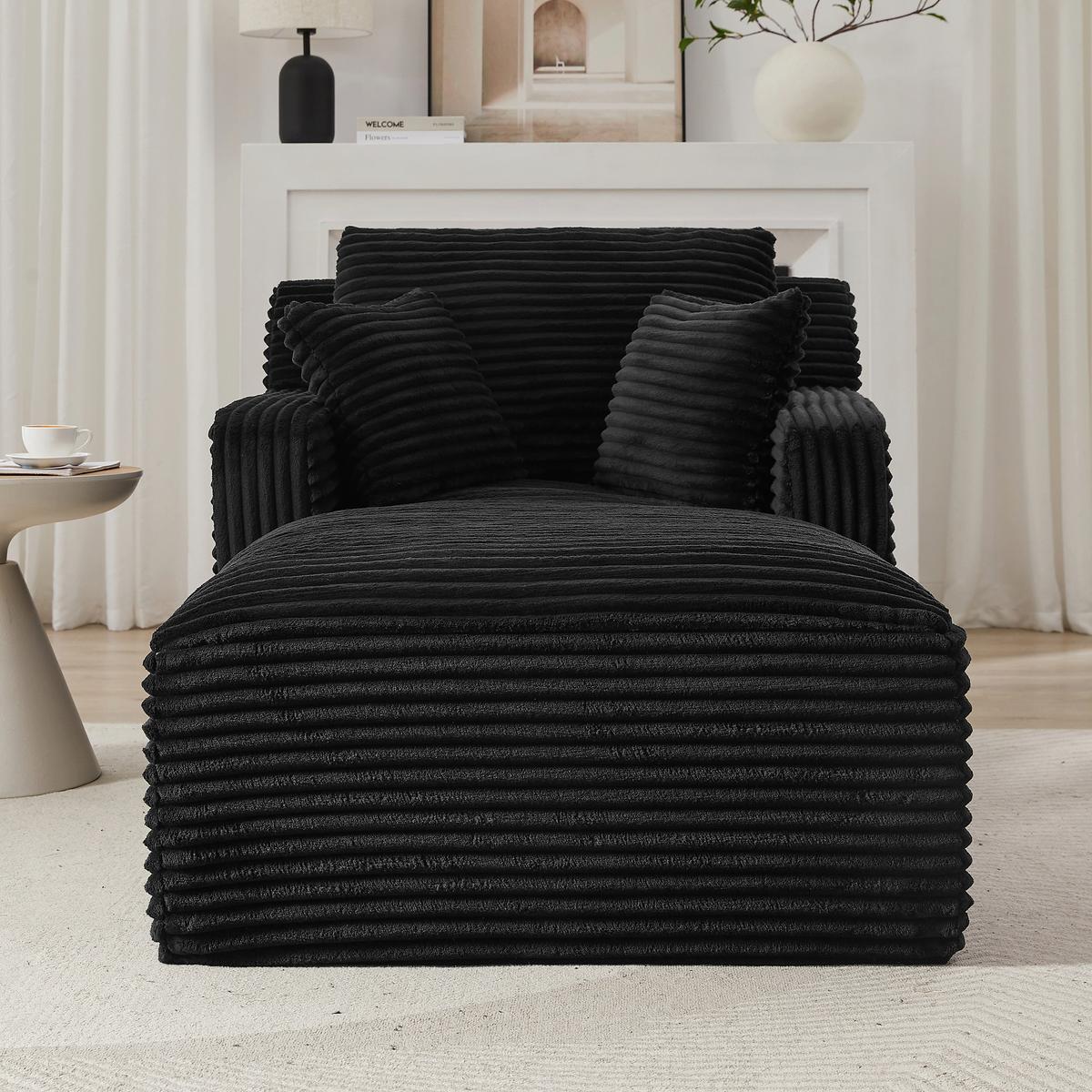 RELAXSESSEL aus Cord Modulare Chaiselongue & ohne Montage - Schwarz, Textil (33/127/33cm) - Urban Meuble