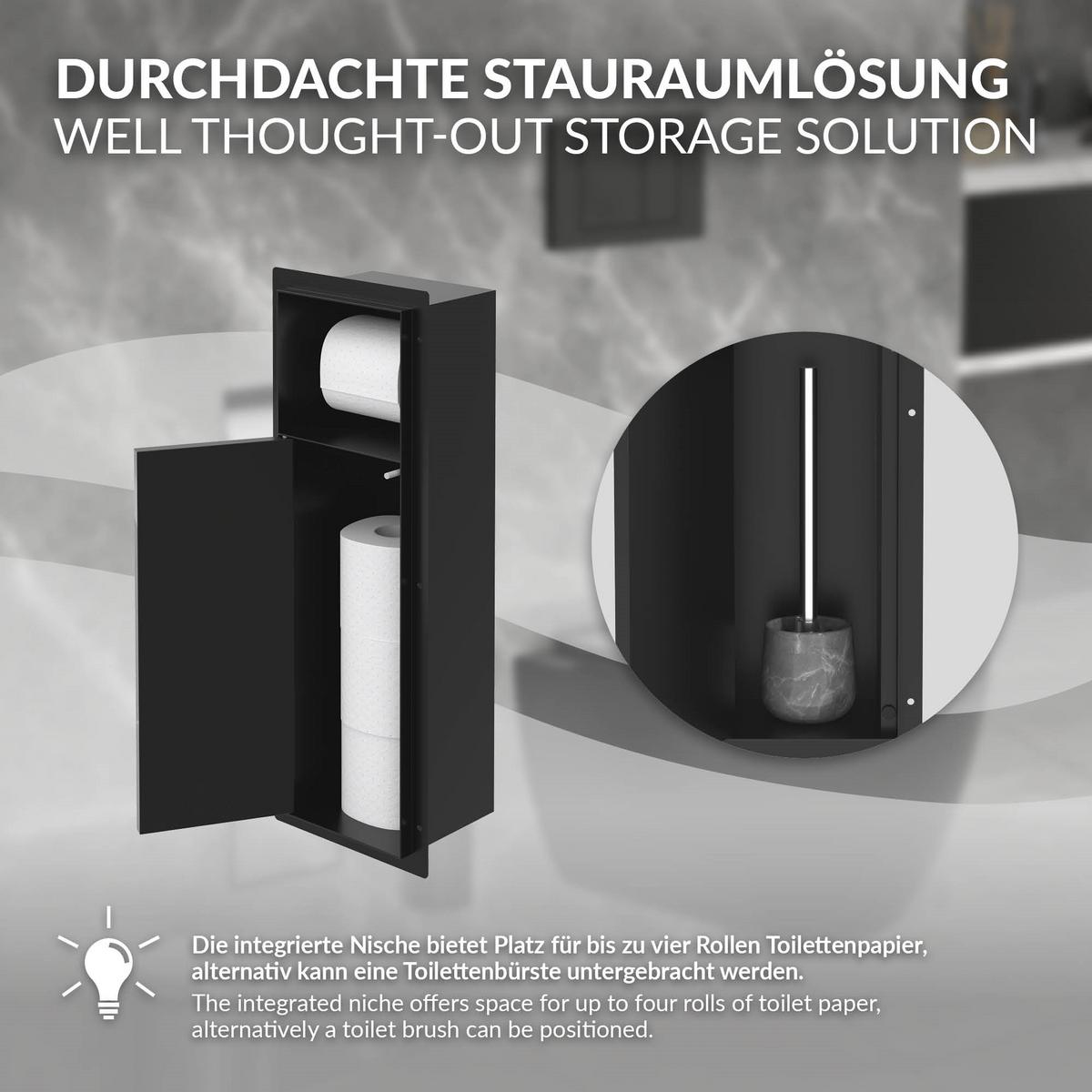 UNTERPUTZ-SCHRANKMODUL WC aus Edelstahl Schwarz matt 60x20x14 cm - Schwarz, Metall (14/60/20cm) - LuxeBath