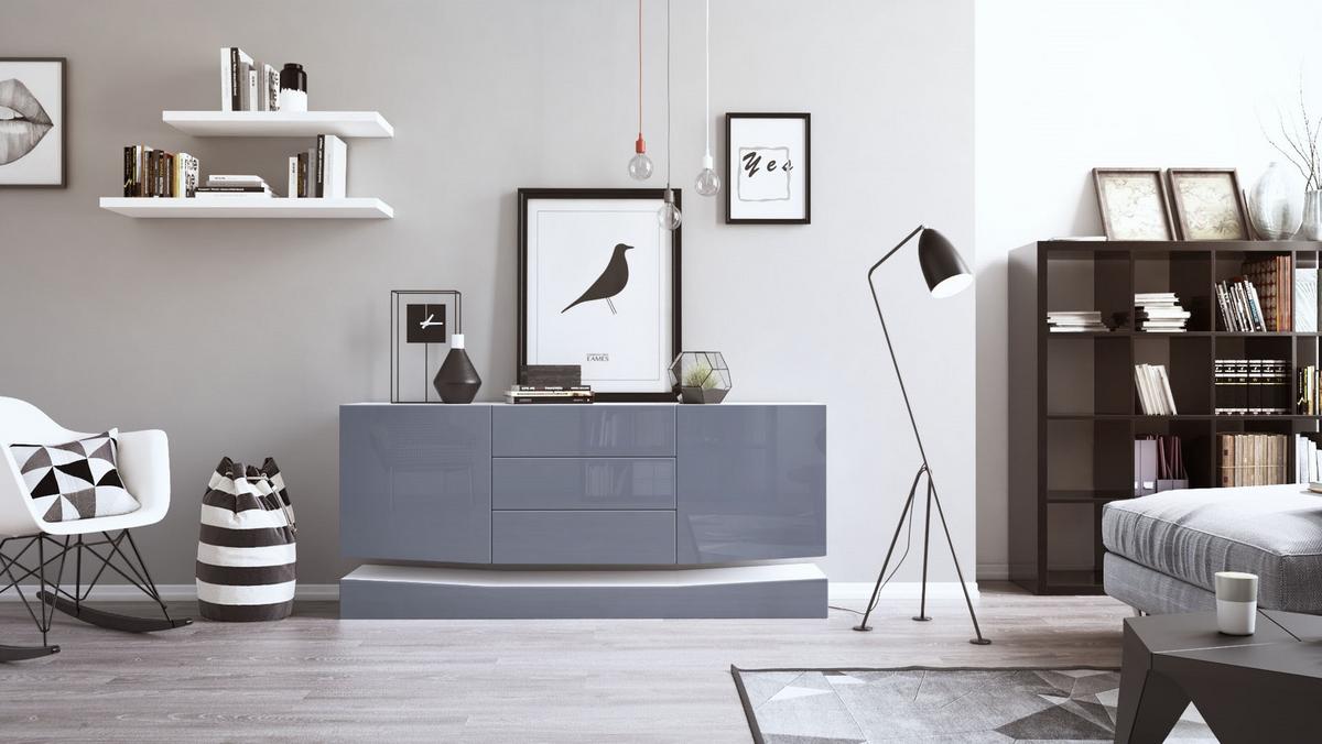 SIDEBOARD City Fronten in Grau Hochglanz - Grau, Holzwerkstoff (178/82/39cm) - Vladon