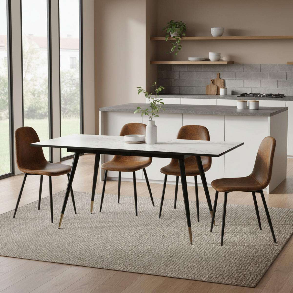 ESSTISCH SET mit ausziehbarem Tisch und 4 bequemen Stühlen - Schwarz/Braun, Holzwerkstoff/Metall (80/75/160cm) - Urban Meuble