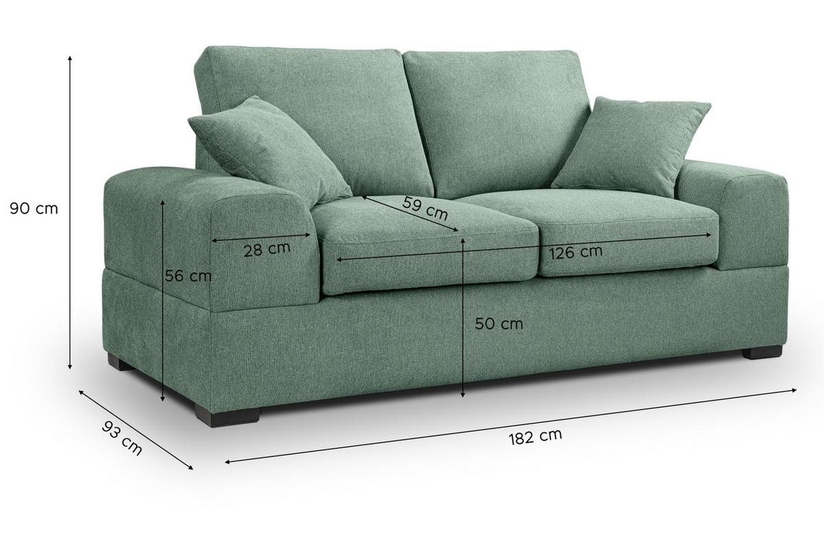 SOFA petrol Strukturstoff, Couch 2-Sitzer 182 cm mit Premium Kaltschaum - Petrol/Schwarz, Holz/Textil (182/90/93cm) - Inn.Furn