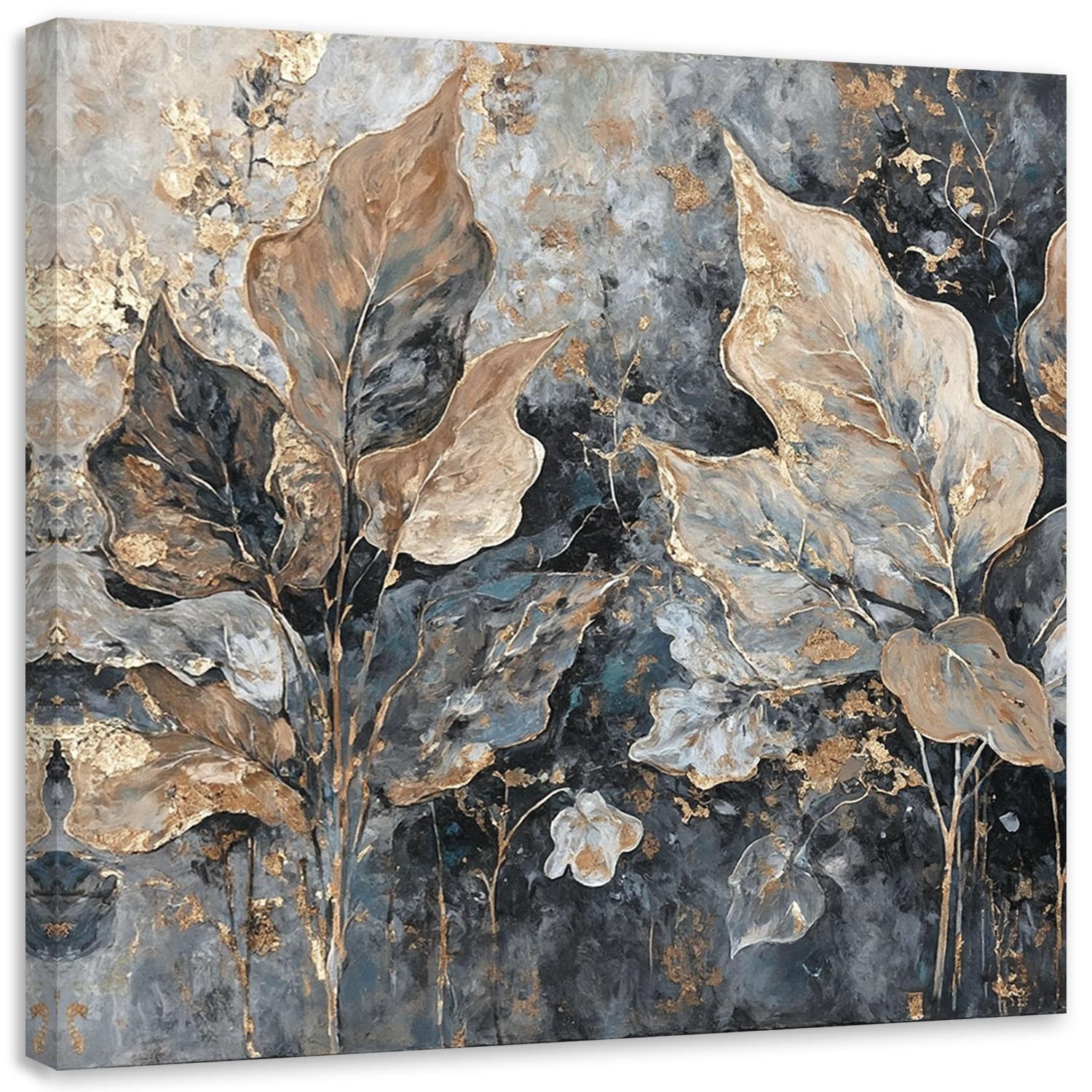 WANDBILD blätter im glamour stil - Silberfarben, Textil (30/30cm) - Feeby