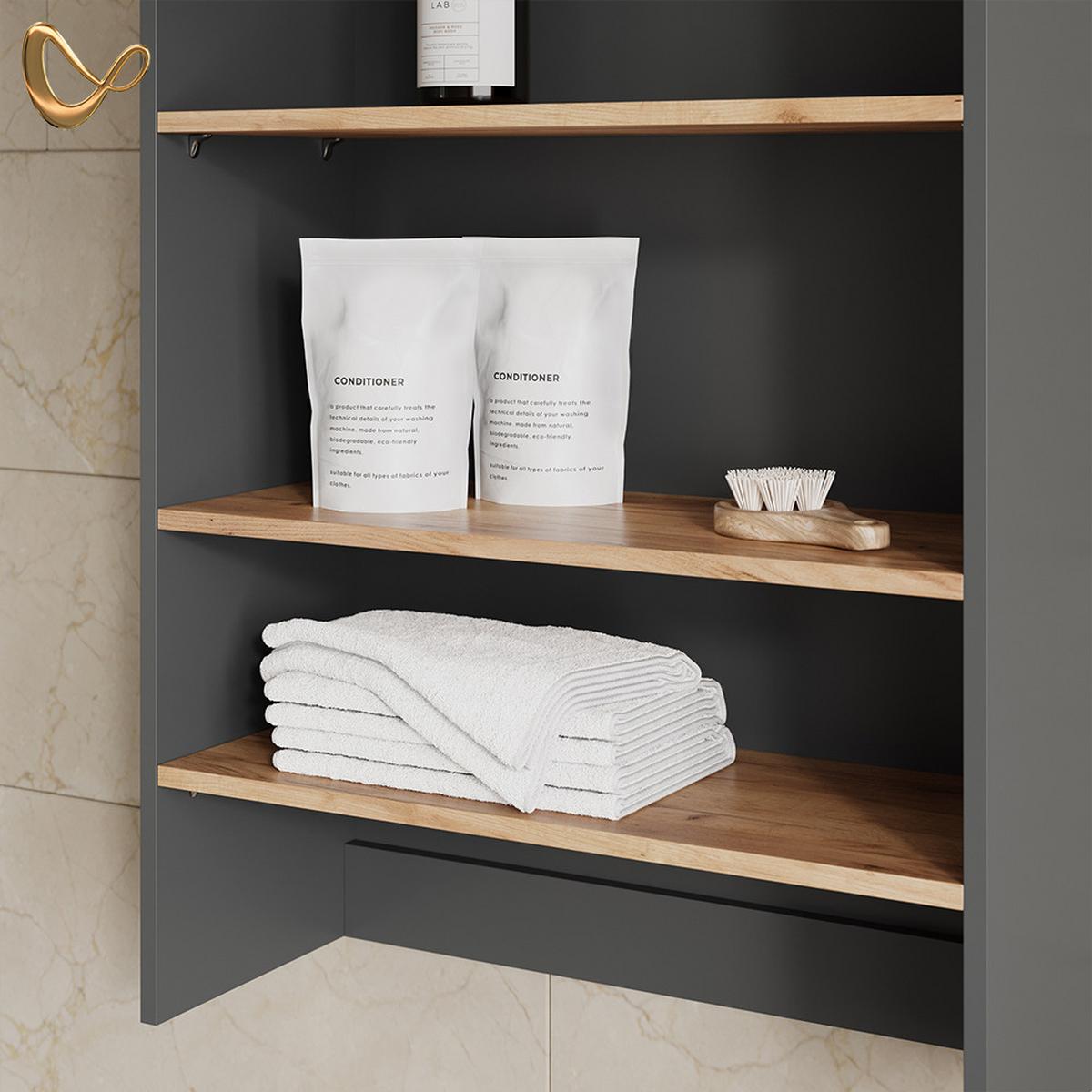 WASCHMASCHINENSCHRANK Paolina Anthrazit/Goldkraft Eiche 68 x 100.4 cm mit offenen Regalen - Honigeiche/Anthrazit, Holzwerkstoff (68/100.4/29cm) - Livinity®
