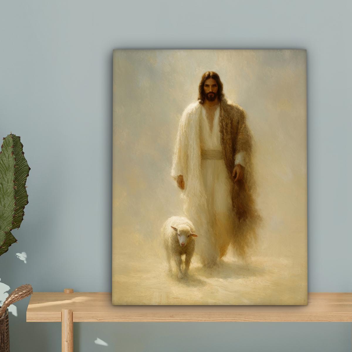 LEINWANDBILD Schaf - Jesus - Pinselstriche - Abstrakt Room Decor 30x40 cm - Sandfarben, Textil (30/40cm) - MuchoWow