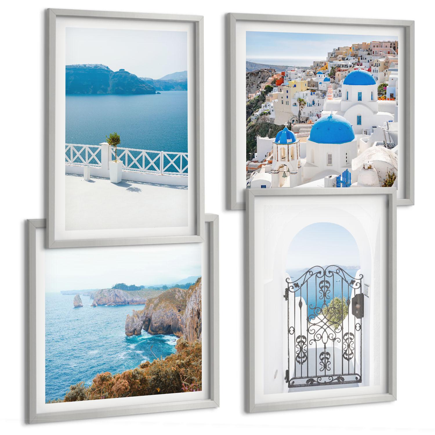 BILDER SET 4er Set - 50x50 cm & 40x60 cm Silberner Rahmen - Meeresarchitektur Griechenlands - Silberfarben, Kunststoff (50/50cm) - TULUP