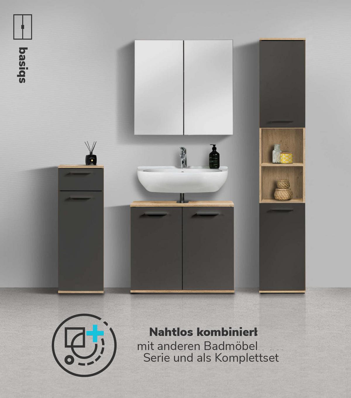BAD-BEISTELLSCHRANK Der Matrose - Anthrazit, Holzwerkstoff (33/91/34cm) - Mokebo