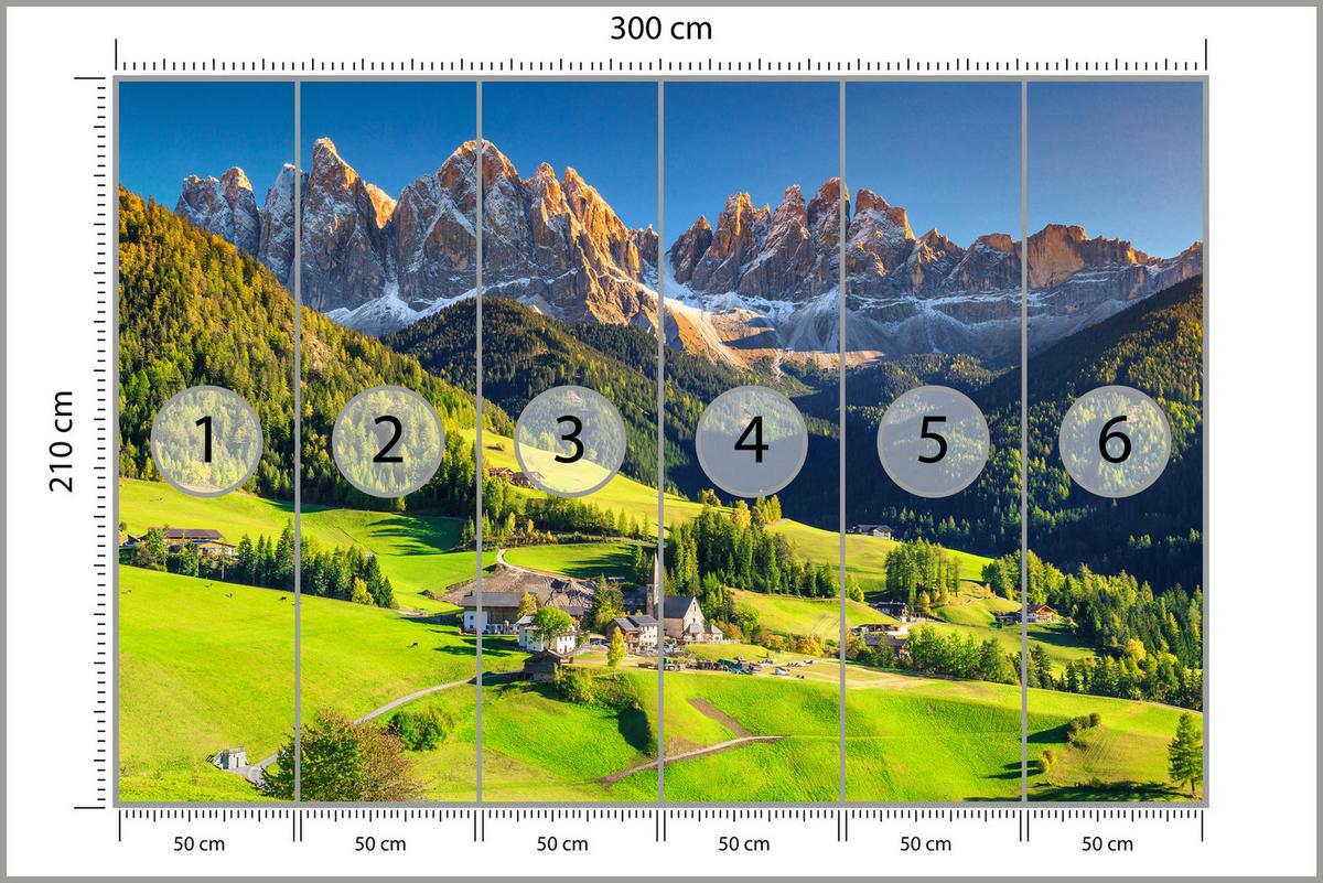 FOTOTAPETE Berge Bäume Natur Landschaft 3D 300x210 - Blau/Beige, Papier (300/210cm) - Muralo