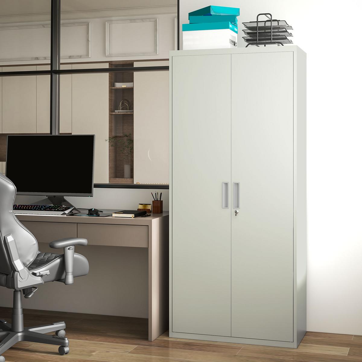 AKTENSCHRANK, Büroschrank mit 2 Türen, verstellbarer Ablage für Arbeitszimmer - Weiß, Metall (40/180/80cm) - HOMCOM