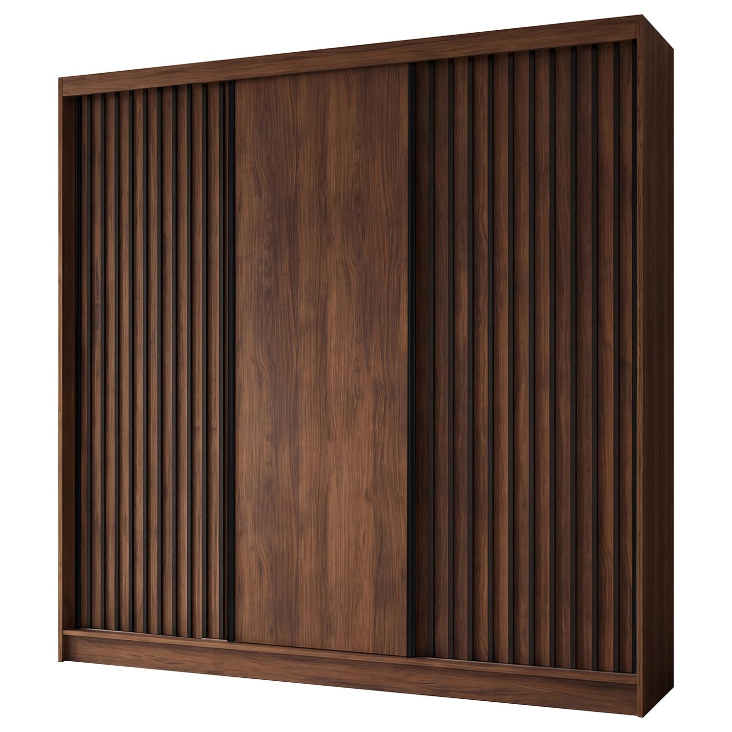 SCHWEBETÜRENSCHRANK Helios II mit Schubladen und Lamellen 240/216/61 Walnuss+Schwarz - Walnussfarben, Holzwerkstoff (240/216/61cm) - Beautysofa
