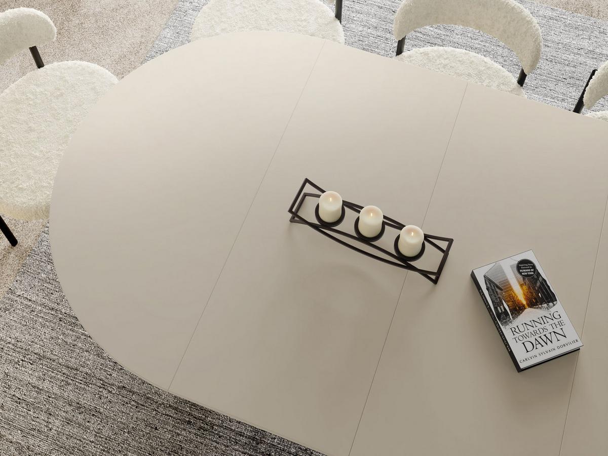 ESSTISCH Naro rund ausziehbar mit Weißem Lamellen-Metallgestell, Beige Cashmere 120-200/120/76 cm - Kaschmir/Beige, Holzwerkstoff/Metall (120/196/76cm) - WFL GROUP