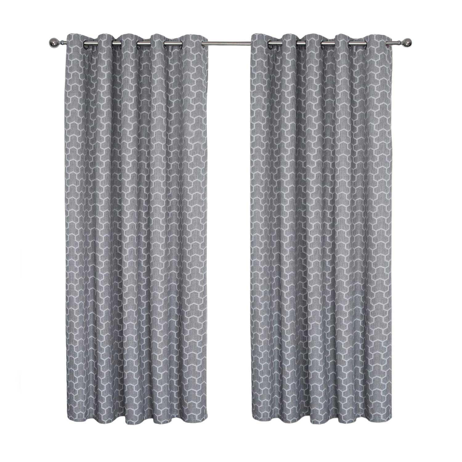 VERDUNKELUNGSVORHÄNGE geometrisch mit Thermo-Funktion, Ösen 167/137 cm - Grau, Textil (167/137cm) - Homescapes