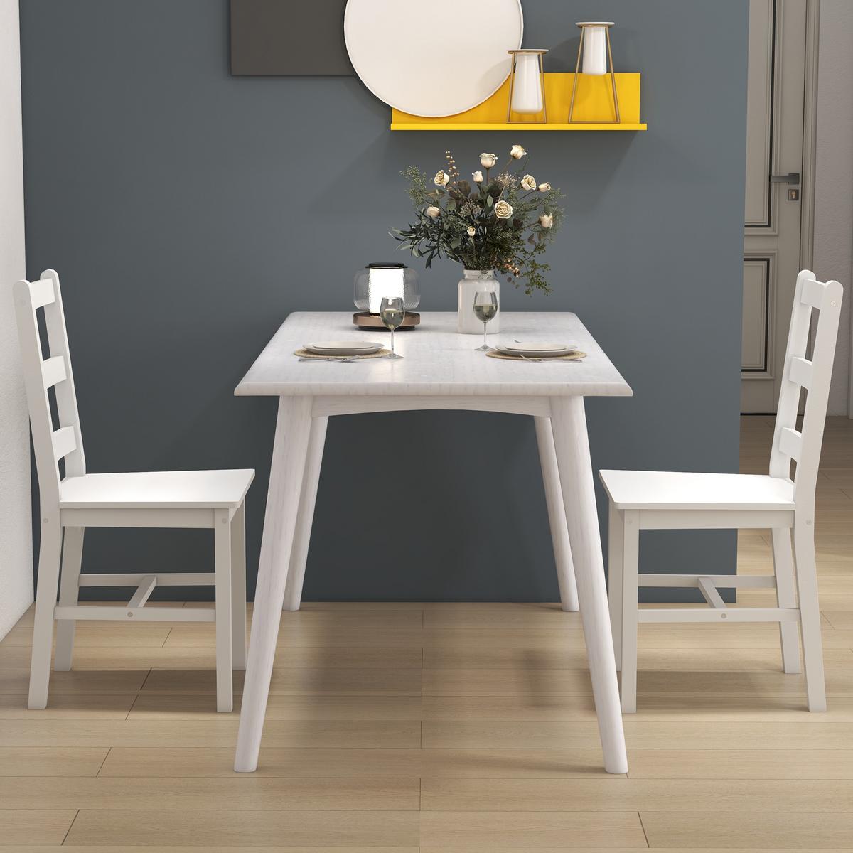 ESSZIMMERSTÜHLE 2er Set Holz Küchenstuhl mit Leistenrücklehne, Rutschfest - Weiß, Holz (46/90/41.5cm) - HOMCOM