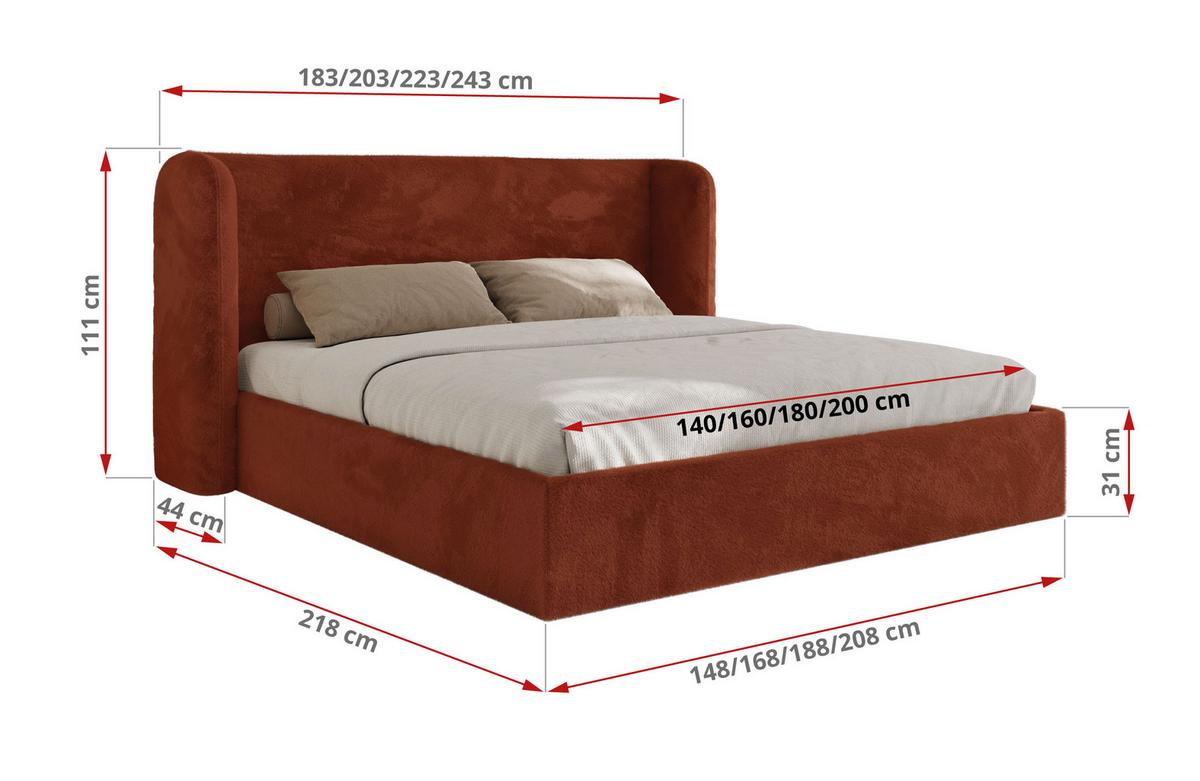 POLSTERBETT EMORA CLASSIC 200/200 - Orange Plüsch - Multipocket-Matratze - Orange, Textil (200/200cm) - MKS