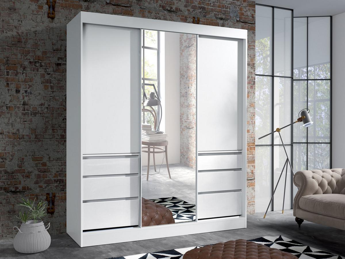 SCHWEBETÜRENSCHRANK Haiti 180 mit Spiegel - Weiß, Holzwerkstoff (180/216/65cm) - MIRJAN24