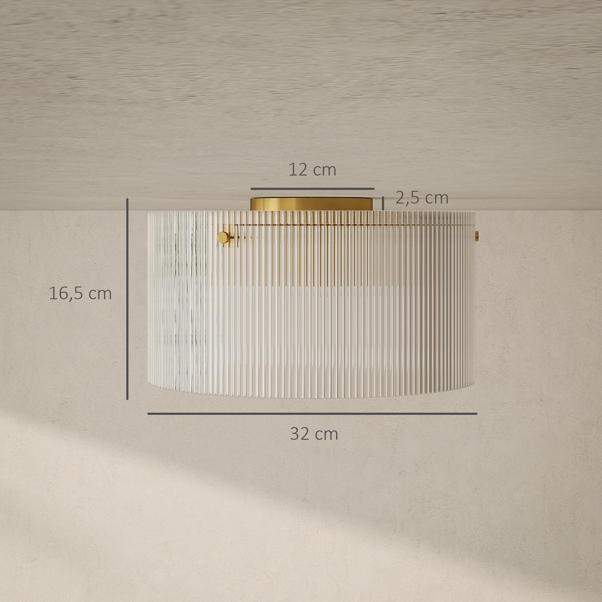 DECKENLAMPE, Runde Deckenleuchte mit E27 Fassung für Schlafzimmer - Transparent, Metall (32/32/16.5cm) - HOMCOM
