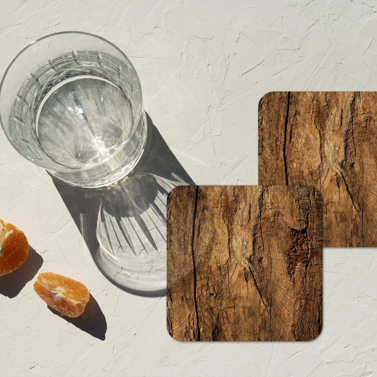 GLASUNTERSETZER 6er-Set Baumstamm - Holz - Textur Getränkeuntersetzer 10x10 cm - Wildeiche, Naturmaterialien (10/0.2cm) - MuchoWow
