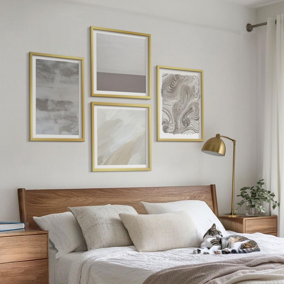 BILDER SET 4er Set - 50x50 cm & 40x60 cm Goldrahmen - Industriedesignstrukturen - Goldfarben, Kunststoff (50/50cm) - TULUP