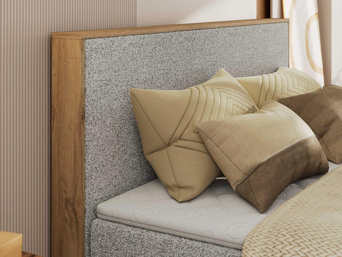 BOXBETT WOOD CLASSIC KING 200/200 - Hellgrau Strukture - H3 - Hellgrau, Textil (200/200cm) - MKS