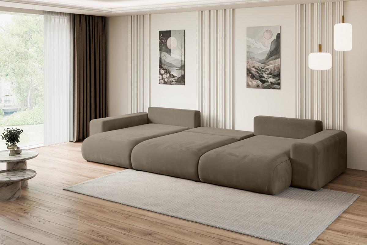 WOHNLANDSCHAFT mit Schlaffunktion ESKAR-U -364x176x72cm Braun Velours - Schwarz/Braun, Holzwerkstoff/Kunststoff (364/72/176cm) - ALTDECOR