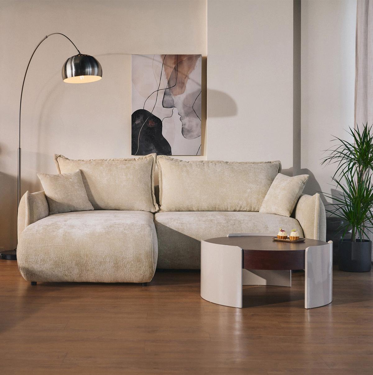 ECKSOFA Cushi Beige-Chenille - Beige/Schwarz, Kunststoff/Textil (252/183cm) - Selsey