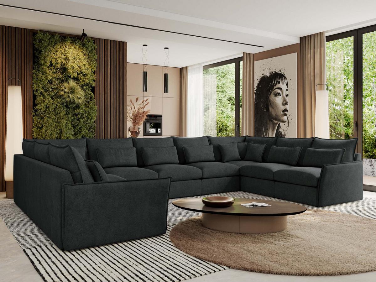 WOHNLANDSCHAFT VERSO U 9M Dunkelgrau Struktur - Dunkelgrau/Schwarz, Kunststoff/Textil (442/93/270cm) - MKS
