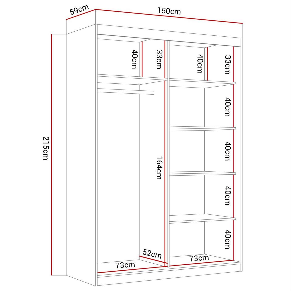 KLEIDERSCHRANK CAMARO II PLUS Kaschmir mit Spiegel 150 cm - Kaschmir, Holzwerkstoff (150/215/59cm) - Lookway