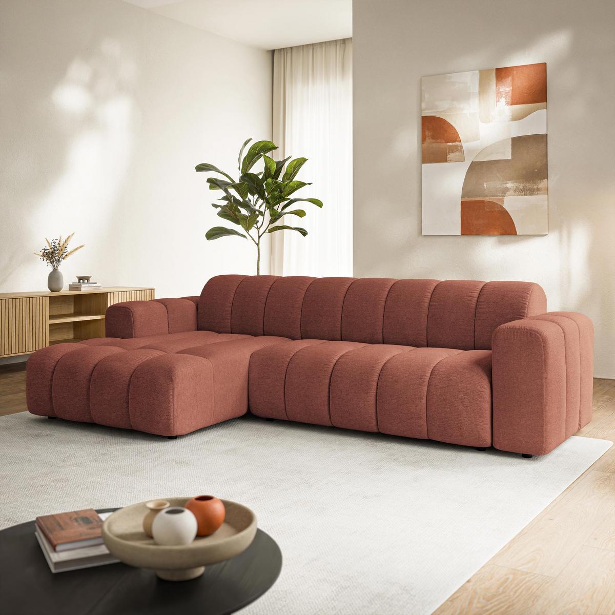 ECKSOFA SETIA Orange Strukturstoff mit Schlaffunktion - Orange, Holz (304/165cm) - MASSENO