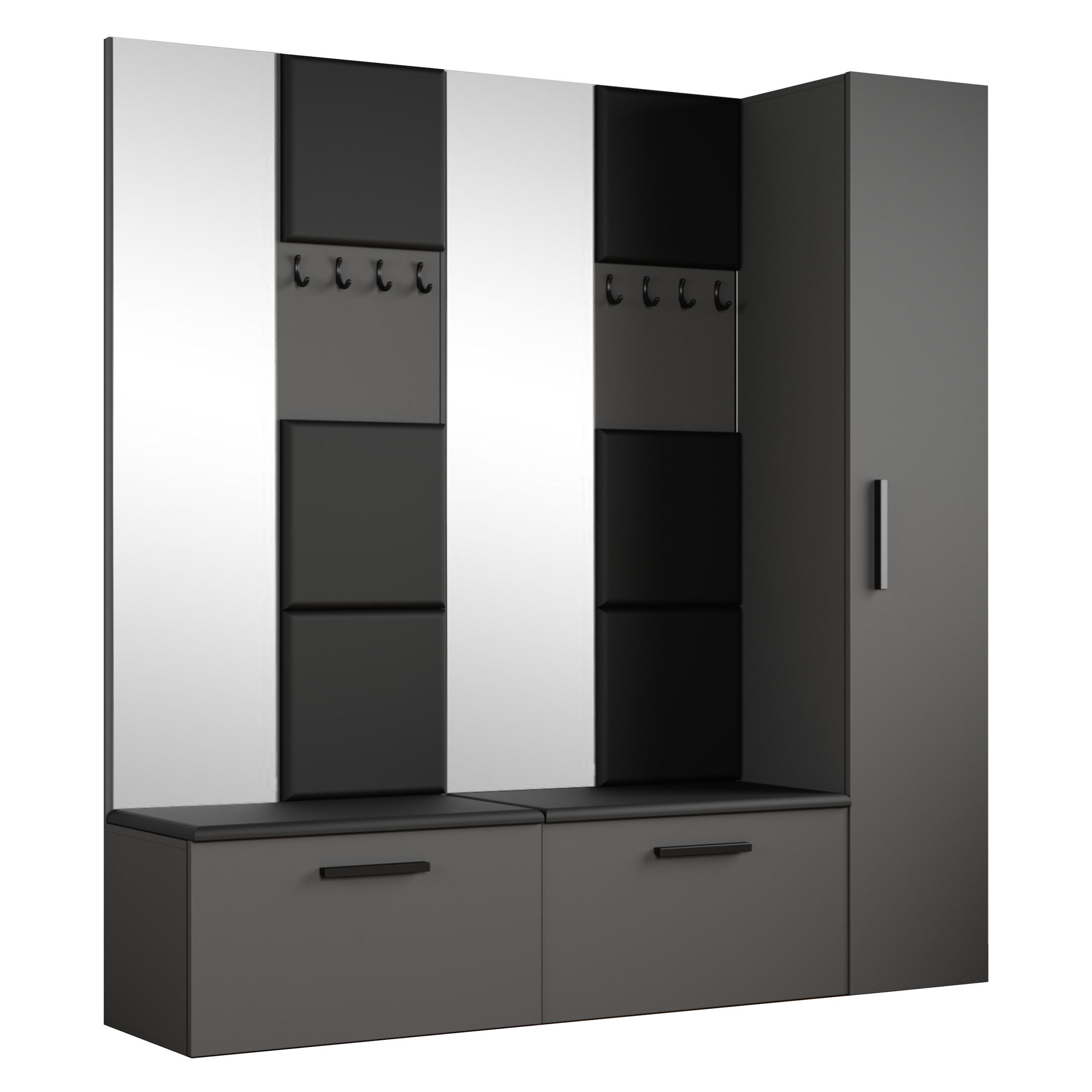 GARDEROBENSCHRANK MODULO 201,2/204/40 cm Modern Garderobe-Set Grau - Schwarz/Grau, Holzwerkstoff (201.2/204/40cm) - MASSENO