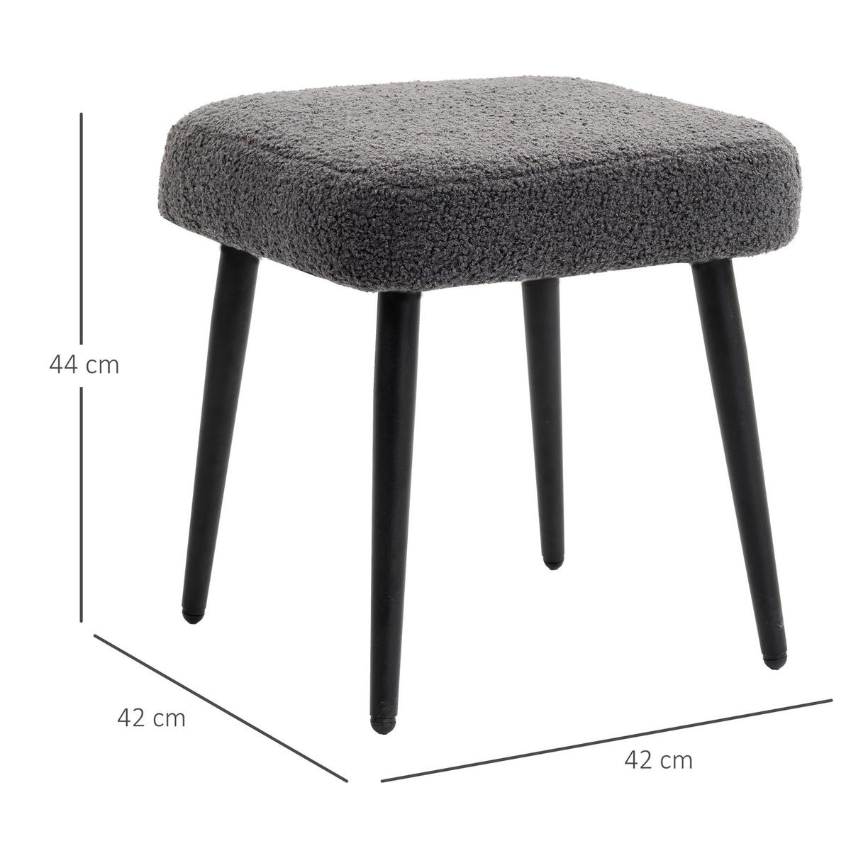 FUSSHOCKER Sitzhocker Quadratischer Schminkhocker mit Kaschmir-Optik, Stahlbeine - Dunkelgrau, Kunststoff (42/44/42cm) - HOMCOM