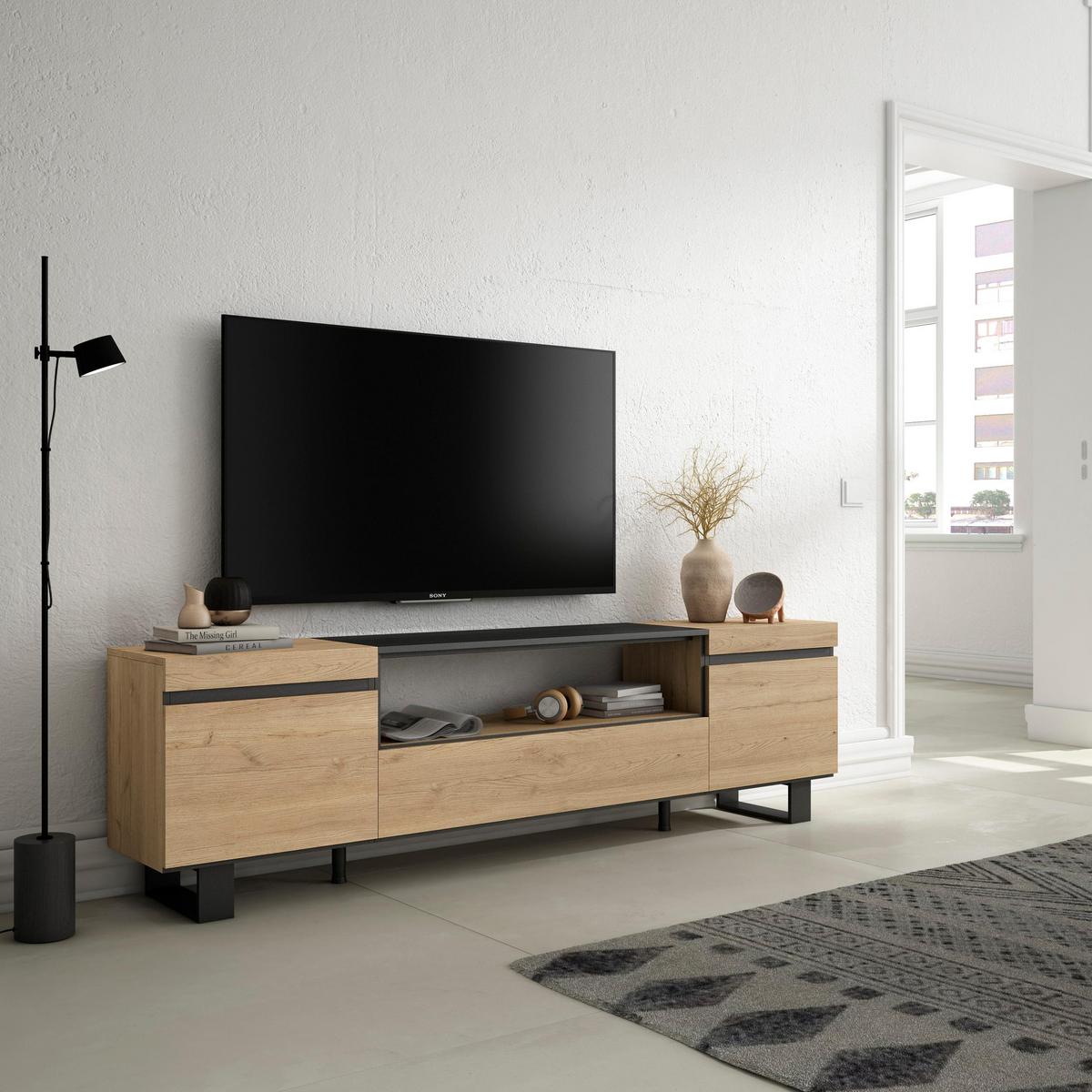 LOWBOARD, Eiche, Schwarz, 200/35/57cm - Eichefarben/Schwarz, Holzwerkstoff (200/57/35cm) - Skraut Home