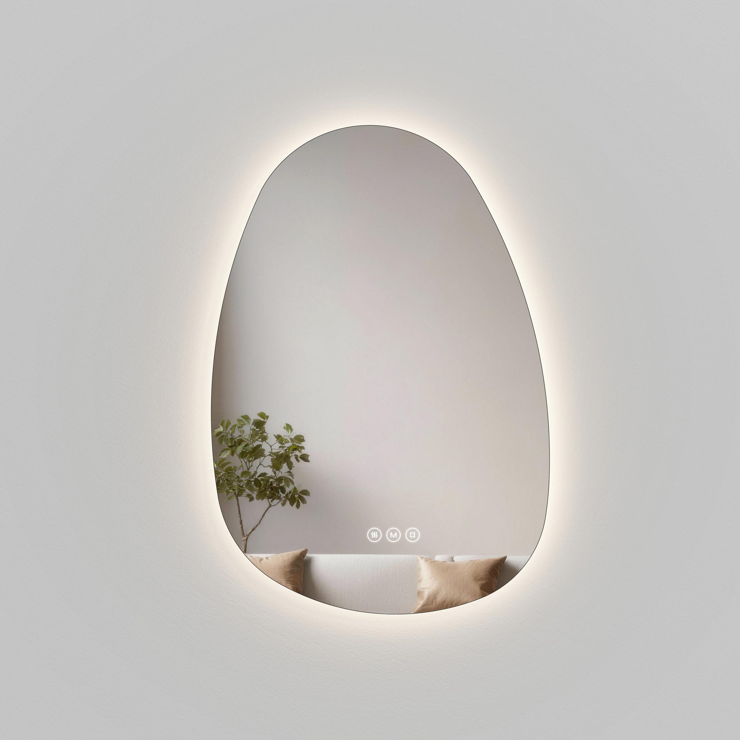 BADSPIEGEL asymmetrisch mit LED-Beleuchtung, Antibeschlag, 65/45/2,5 cm - Transparent, Glas (45/65/2.5cm) - EMKE