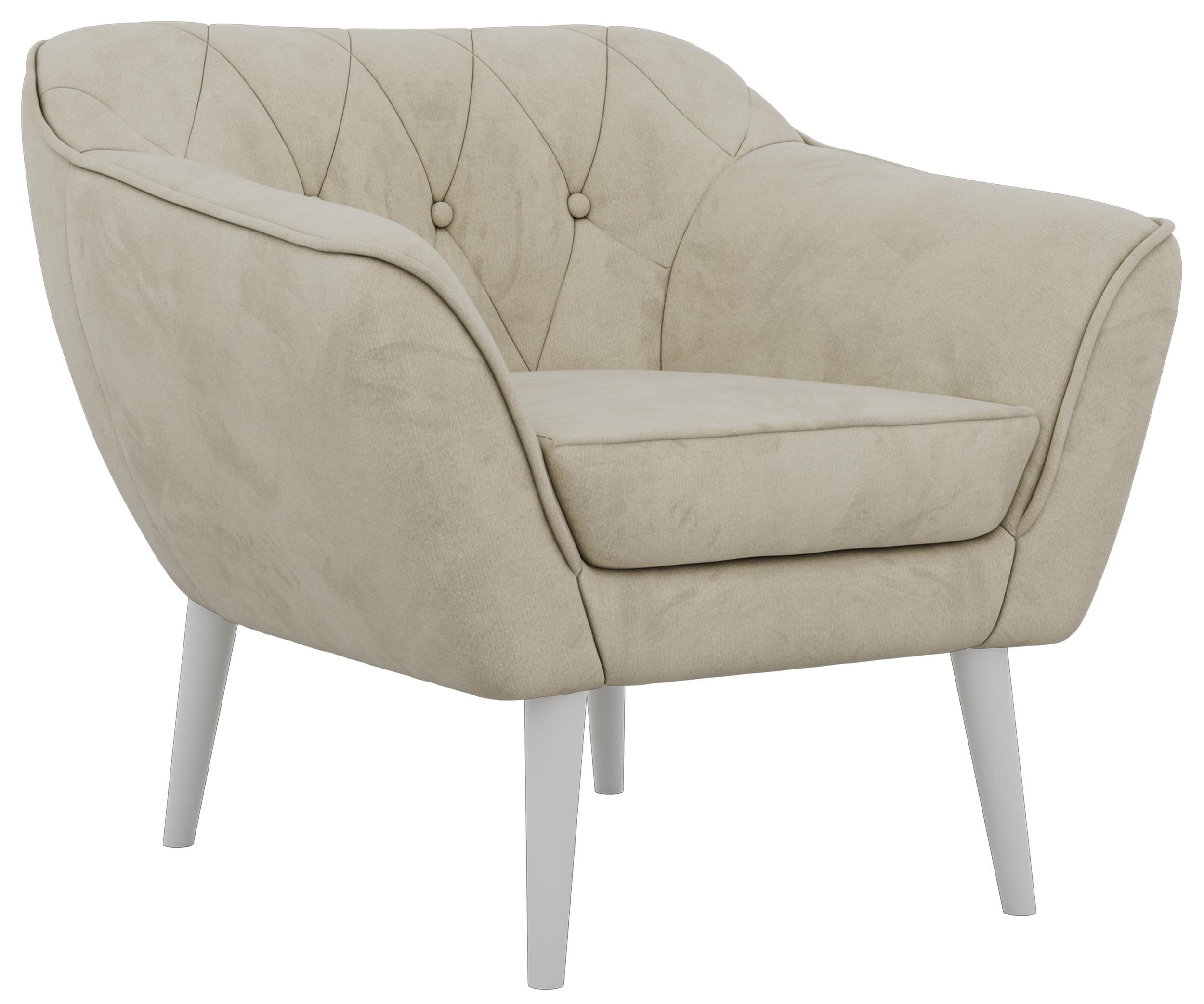 SESSEL PIRS - Beige Velvet - Weiße Beine - Beige/Weiß, Holzwerkstoff/Textil (80/75/74cm) - MKS