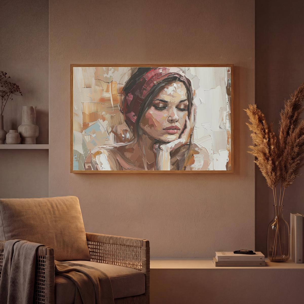 WANDLEUCHTE MIT AKKU Frau - Lackierung - Porträt - Modern 100x70 cm - Braun, Holzwerkstoff (100/70/8cm) - OnlyWow