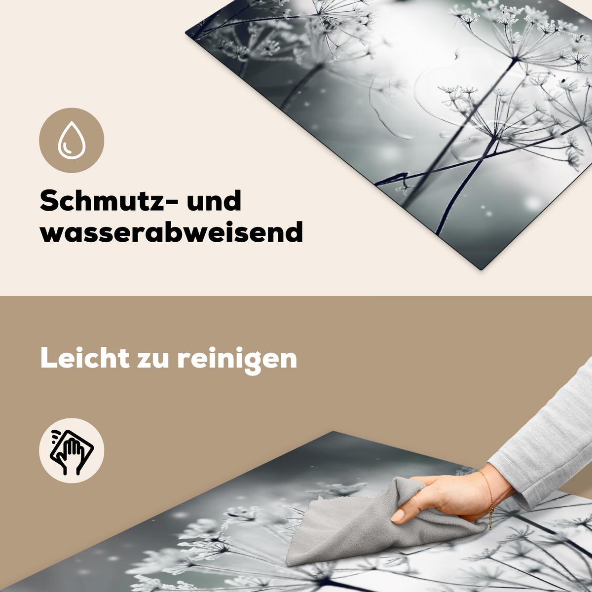 HERDABDECKPLATTE Blumen - Winter - Schnee - Natur Herdabdeckung Induktionsfeld 75x52 cm - Grau, Kunststoff (75/52/0.2cm) - MuchoWow