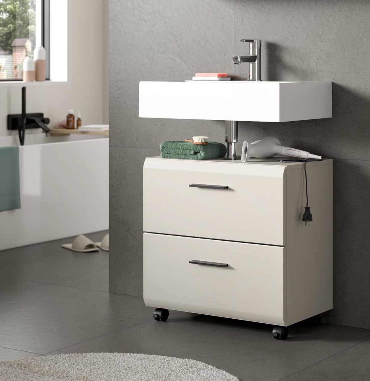 WASCHBECKENUNTERSCHRANK Kaschmir 60 cm, Badezimmer Unterschrank auf Rollen - Kaschmir/Schwarz, Holzwerkstoff/Kunststoff (60/59/30cm) - Inn.Furn