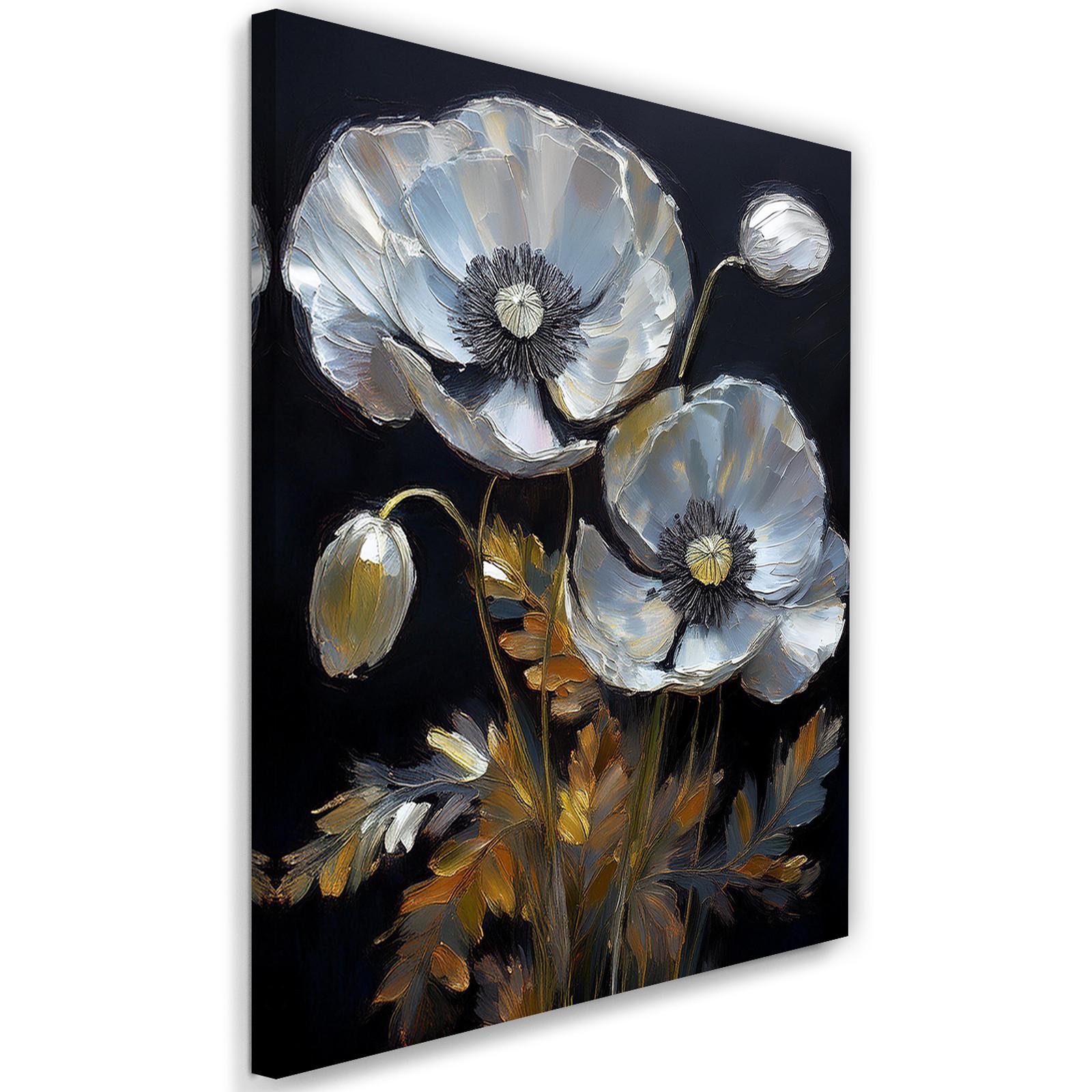 WANDBILD gemalter mohn silberne blumen - Silberfarben, Textil (40/60cm) - Feeby