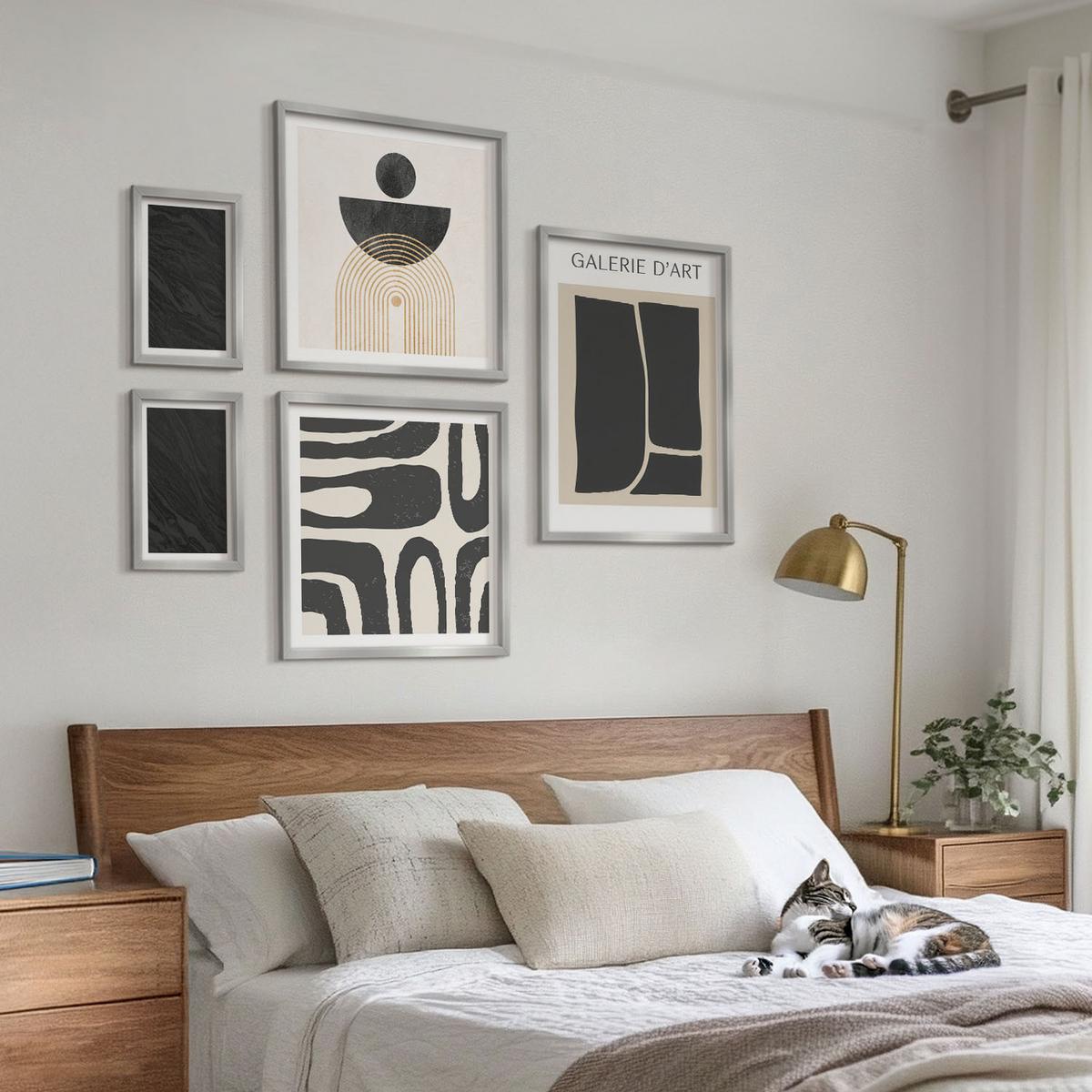 BILDER SET 5er Set - 50x50 cm & 20x30 cm & 40x60 cm Silberner Rahmen - Abstrakte Marmorformen - Silberfarben, Kunststoff (40/60cm) - TULUP