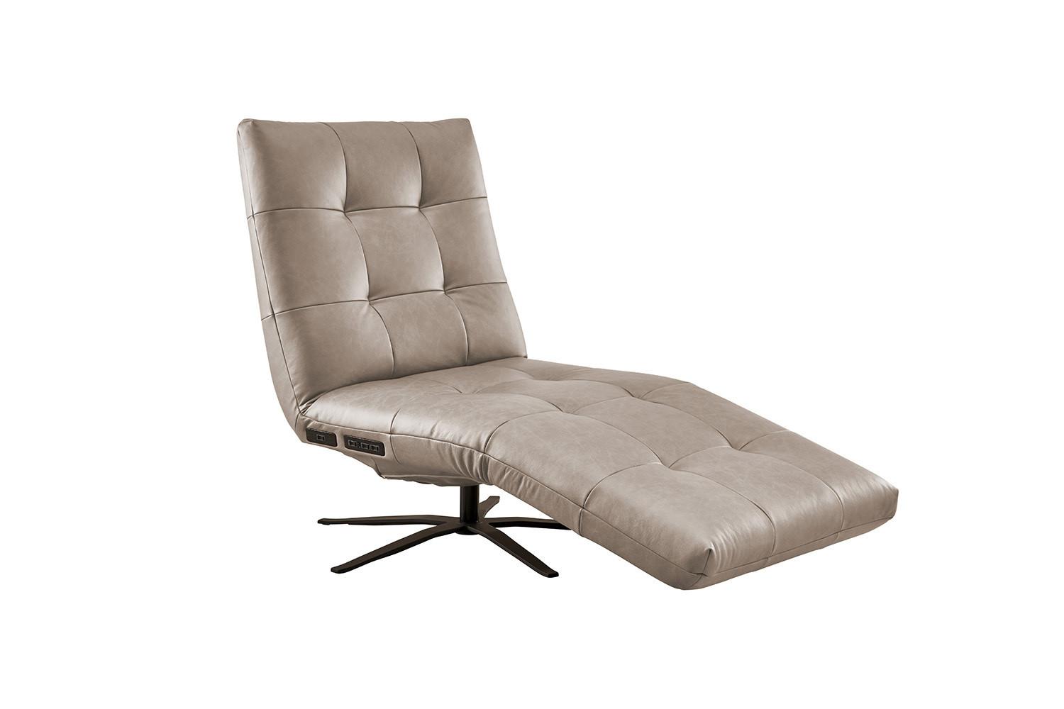 RELAXLIEGE LETICIA Grau Leder Drehbar (360°), Relaxfunktion - Schwarz/Grau, Leder/Metall (82/115/156cm) - KAWOLA
