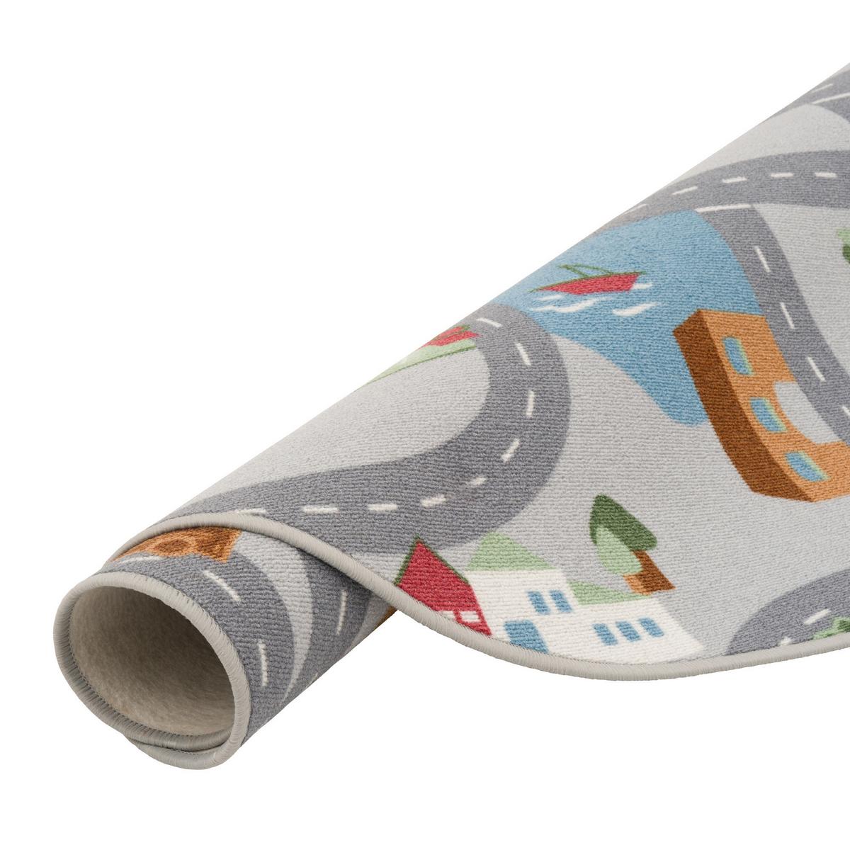 KINDER SPIEL STRASSENTEPPICH FUN TOWN RUND - Grau, Textil (100/100cm) - Snapstyle