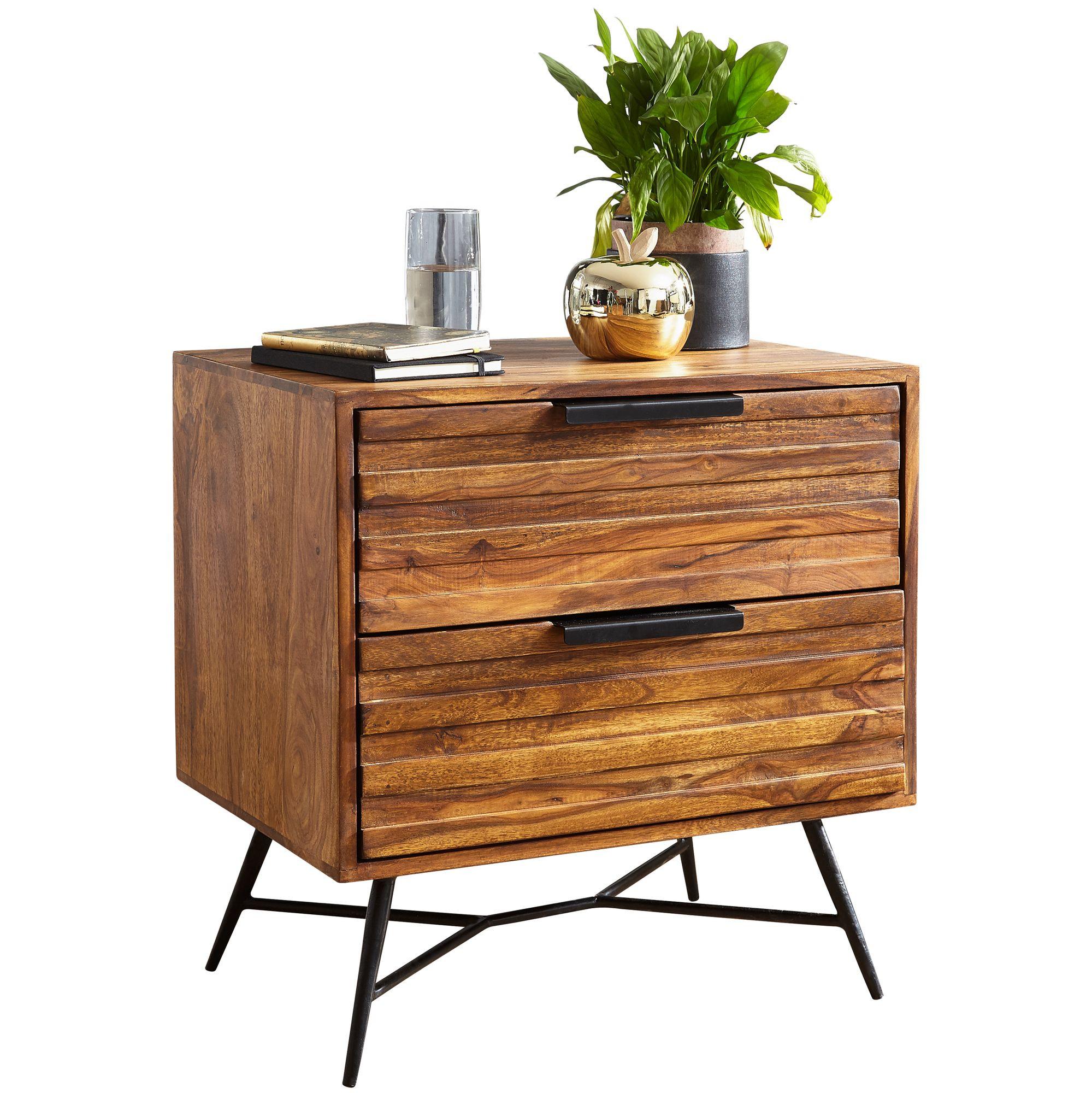 NACHTTISCH – Massivholz, 60x60x40 cm, mit Schubladen, hoch, modern - Schwarz/Braun, Holz/Metall (60/60/40cm) - KADIMA DESIGN