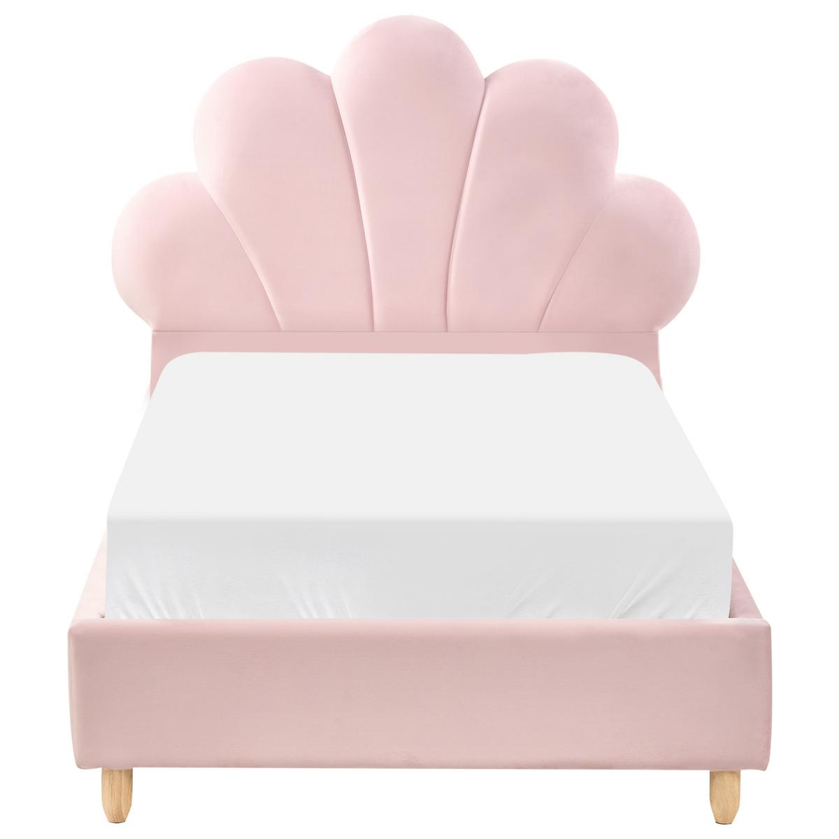 KINDERBETT Muschel Samtstoff 90/200 cm Rosa Neulise - Hellbraun, Textil (90/200cm) - Beliani
