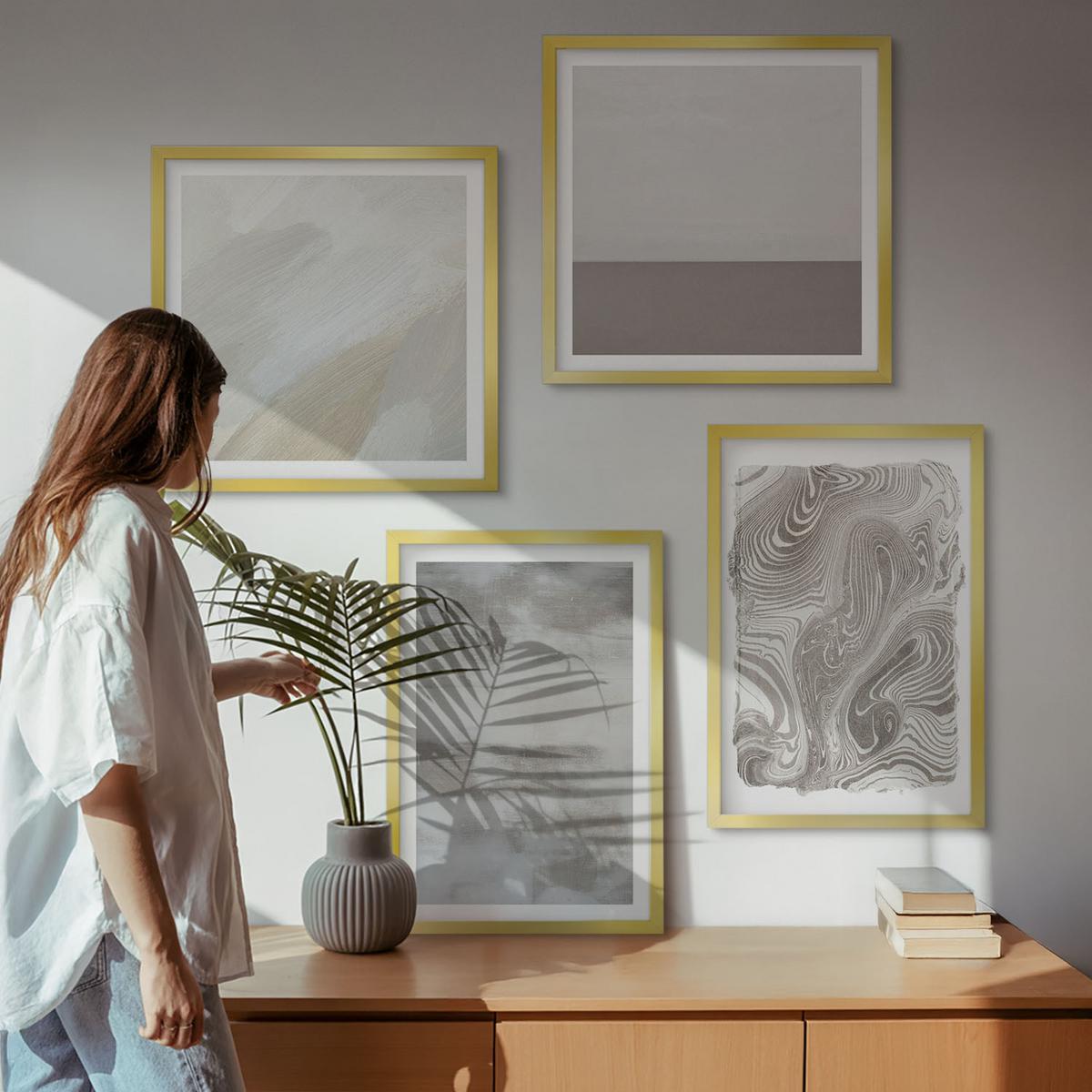 BILDER SET 4er Set - 50x50 cm & 40x60 cm Goldrahmen - Industriedesignstrukturen - Goldfarben, Kunststoff (50/50cm) - TULUP